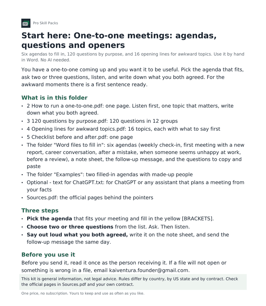 The start page of the kit: One-to-one meetings