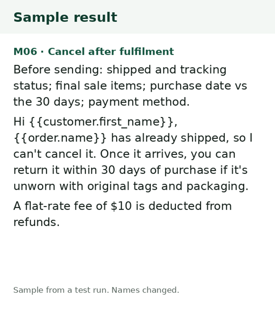 Sample result from Support Macro Writer: the first page of the file you get